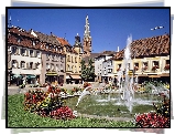 Kolorowe, Kamieniczki, Kościół, Rynek, Fontanna
