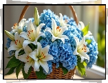 Kwiaty, Lilie, Hortensje, Koszyk