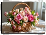 Kwiaty, Róże, Kolorowe, Koszyk
