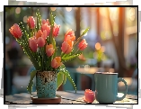 Kompozycja, Wazon, Tulipany, Kubek