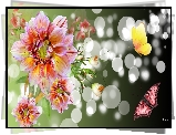 Kwiaty, Motyle, Bokeh, Art