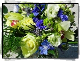 Kwiaty, Bukiet, Eustoma, Róże