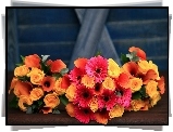 Kwiaty, Bukiet, Gerbera, Róże