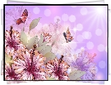 Kwiaty, Hibiskus, Motyle, Grafika 2D