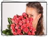 Kobieta, Kwiaty, Roze