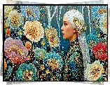 Kobieta, Kwiaty, Maki, Kolorowe, Grafika