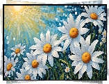 Białe, Kwiaty, Margerytki, Grafika Kwiat