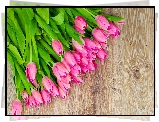 Kwiaty, Bukiet, Tulipany różowe, Łodygi, Stół