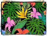 Kwiaty, Kolorowe, Lilie, Liście, Palmowe, Grafika