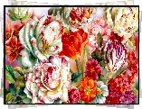 Kwiaty, Kolorowe, Tulipany, Piwonie, Grafika
