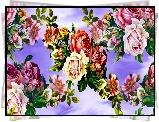 Kwiaty, Różnobarwne, Róże, Grafika