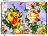 Kwiaty, Rozwinięte, Róże, Grafika