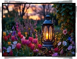 Świecący, Lampion, Kolorowe, Kwiaty