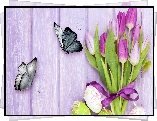 Kwiaty, Tulipany, Jajka, Pisanki, Wielkanoc, Motyle