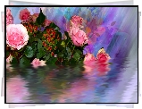 Kwiaty, Róże, Woda, Grafika