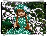 Zabawka, Lalka, Kwiaty, Margerytki, Zielona, Sukienka, Beret