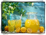 Lemoniada, Cytryny, Napoje, Kwiaty, Lato