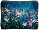 Kolorowe, Lilie, Bokeh, Grafika AI