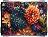 Kwiaty, Kolorowe, Egzotyczne, Liście, Grafika, AI
