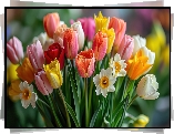 Kwiaty, Kolorowe, Tulipany, Narcyzy