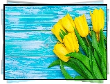 Żółte, Kwiaty, Tulipany, Niebieskie, Deski