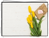 Żółte, Tulipany, Prezent, Karteczka, Napis, Dzień Matki