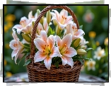 Biało-pomarańczowe, Lilie, Pąki, Wiklinowy, Koszyk