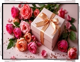 Prezent, Czerwone, Róże, Płatki