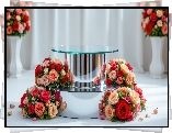 Szklane, Podium, Bukiety, Kolorowe, Róże