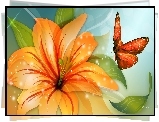 Pomarańczowy, Kwiat, Motyl, Art