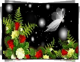 Róże, Motyl, Art, Kwiaty
