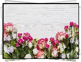 Róże, Eustoma, Drewno, Deska