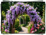 Ogród, Pergola, Glicynia, Róże