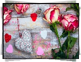 Róże, Materiałowe, Serce, Deski