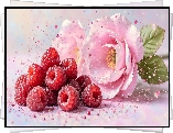 Maliny, Różowe, Kwiaty, Grafika AI