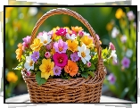Kolorowe, Rozwinięte, Kwiaty, Wiklinowy, Koszyk