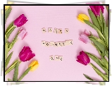 Wiosna, Dzień Matki, Napis, Happy Monters Day, Kwiaty, Tulipany