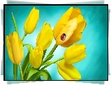 Żółte, Tulipany, Biedronka