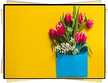Tulipany, Gipsówki, Niebieska, Koperta, Żółte, Tło