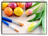Tulipany, Jajka, Pisanki, Wielkanoc, Kompozycja