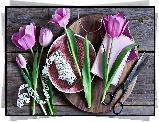 Tulipany, Nożyczki, Wstążka, Kartka