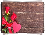 Walentynki, Serce, Róże, Wstążka, Deski