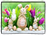 Wielkanoc, Tulipany, Kwiaty, Figurki