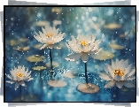 Lilie wodne, Białe, Kwiaty, 2D