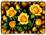 Kwiaty, Żółte, Róże, Zielone, Liście, Grafika