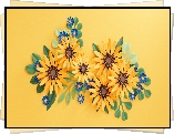 Kwiaty, Kolorowe, Liście, Żółte, Tło, Grafika
