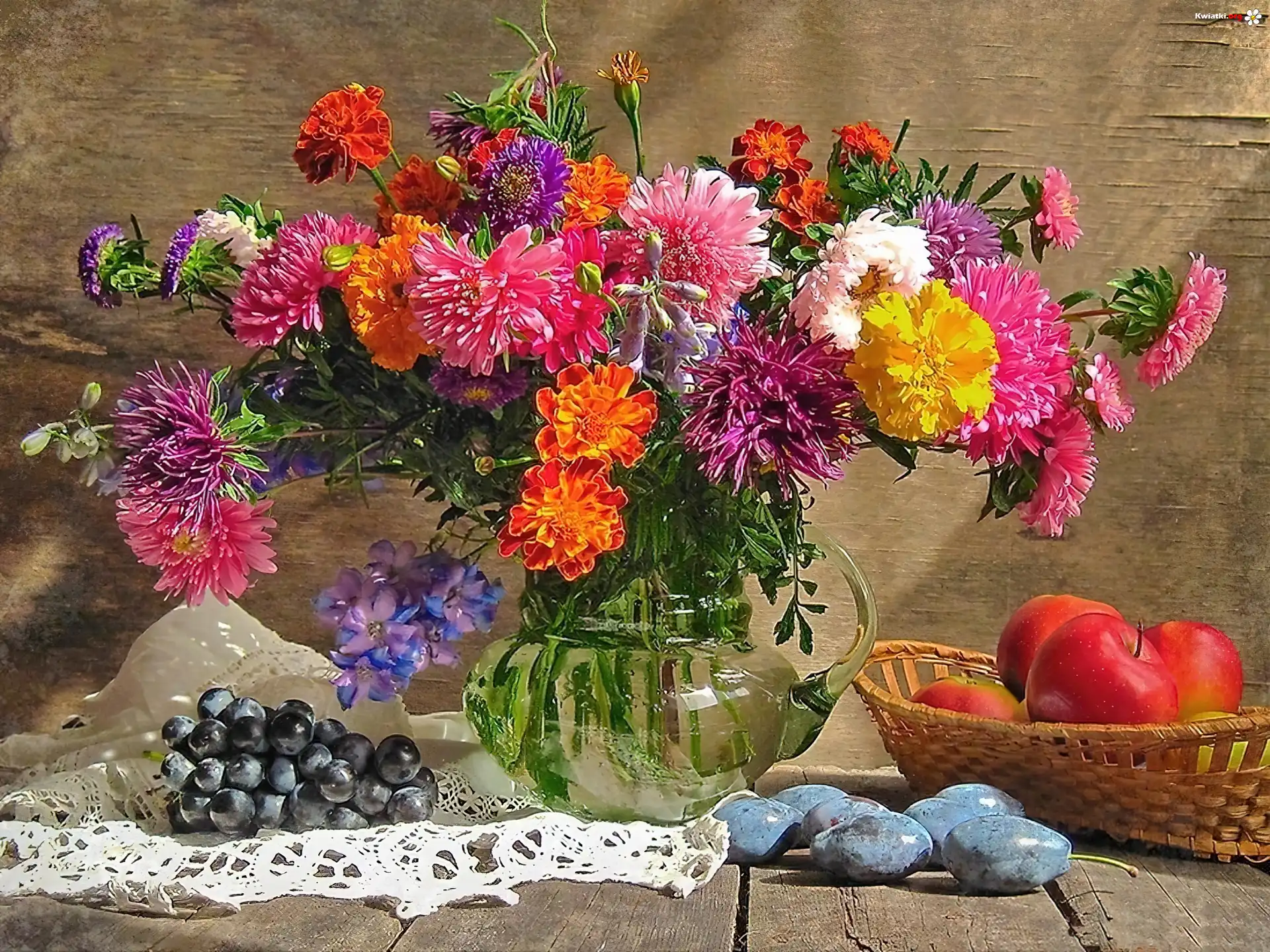 Bukiet, Jesiennych, Kwiatów, Owoce