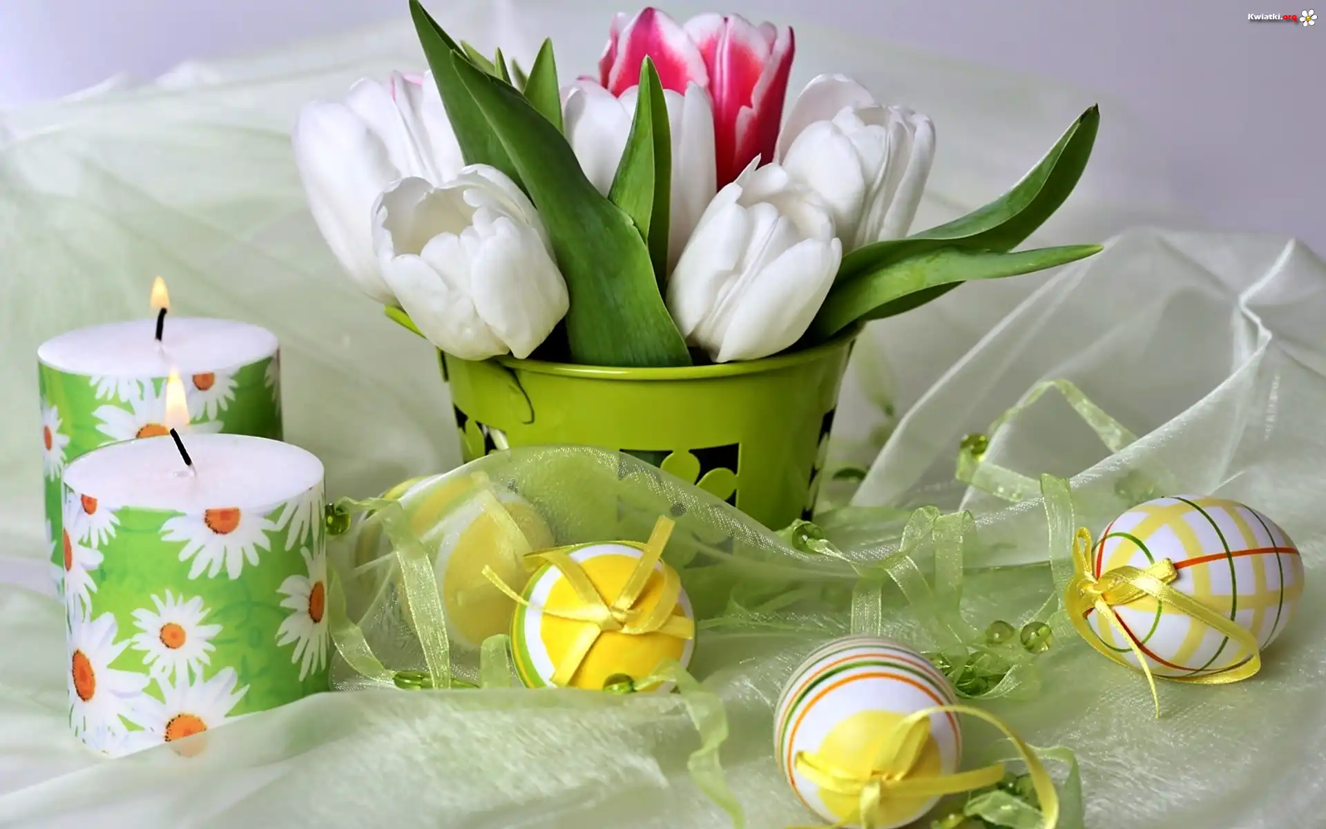 Bukiet, Tulipanów, Pisanki, Świece, Kompozycja