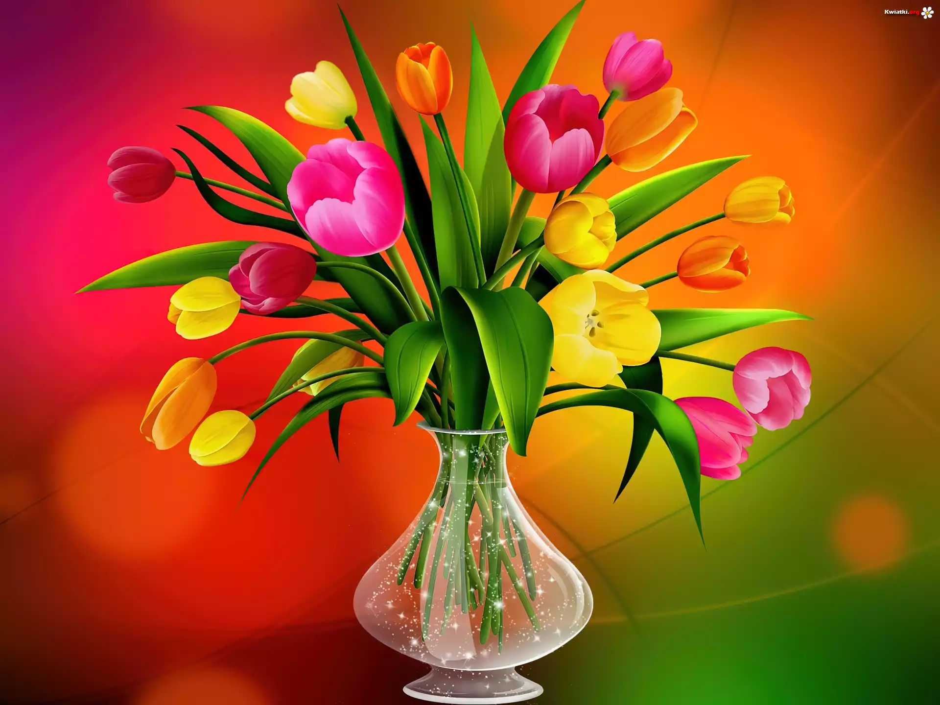 Bukiet, Tulipanów, Wazon, Art