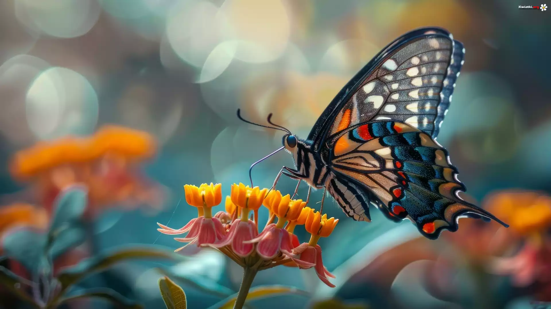 Żółte, Kwiaty, Motyl, Grafika